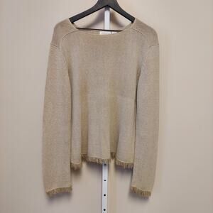 Liz Claiborne Sweater Large Fringe Boho Staple Neutral Minimalist Elevated Basic